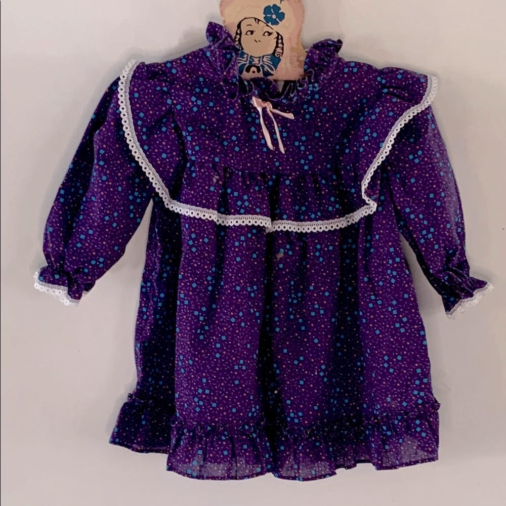 Vintage purple long sleeve dress with colorful confetti print Size 4T